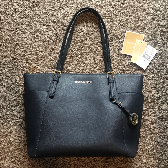Michael Kors Handbags - Michael kors tote handbag large jet set navy